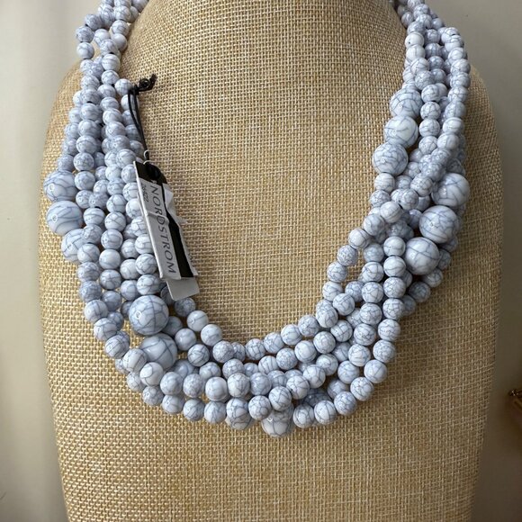 BaubleBar Nordstrom White Marble Statement Necklace Multi-Strand Beaded Design - Picture 6 of 7